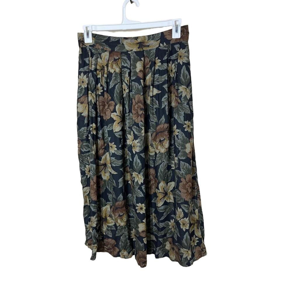 Dawn K Skirt‎ Womens Size 1X Black Vintage Maxi Floral Pleated Cottagecore